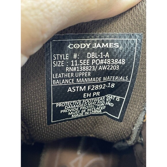 Cody James Men's Boots 11.5EE DBL-1-A Work Boots Brown Leather Vibram Sole ASTM - Picture 12 of 13
